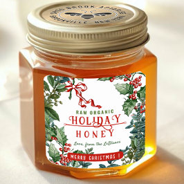 Kerstvakantie Honing met Holly & Berry Border Vierkante Sticker