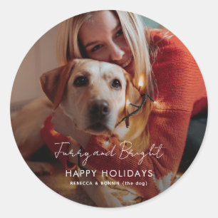 Kerstvakantie huisdier hond foto ronde sticker