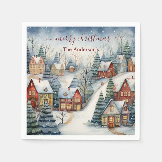 Kerstvakantie  Huizen Sneeuwfeest Servet (Voorkant)