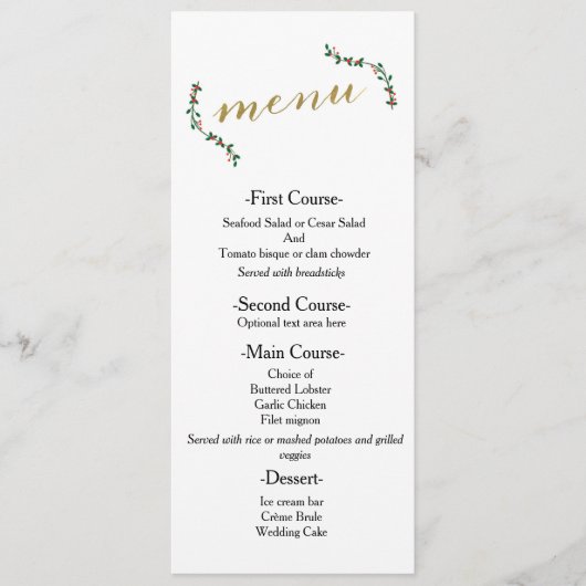 Kerstvakantie Hulst Elegant Trouw Menu Kaart (Voorkant)