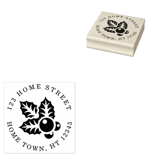 Kerstvakantie Hulst En Bessen Adres Rubberstempel (Gestempeld)