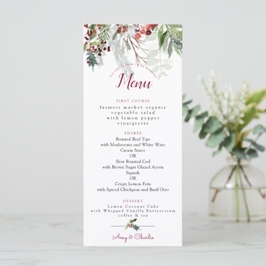 Kerstvakantie, huwelijksmenu 2 menu (Staand voorkant)