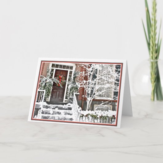 Kerstvakantie in Beacon Hill: Boston MA Feestdagen Kaart (Voorkant)