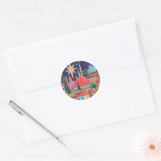 Kerstvakantie in Oosterse stad Ronde Sticker (Envelop)