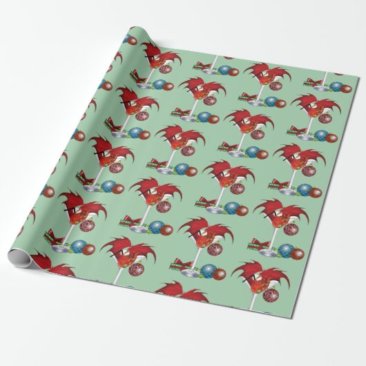 Kerstvakantie Joy Dragon Cadeaupapier (Uitgerold)