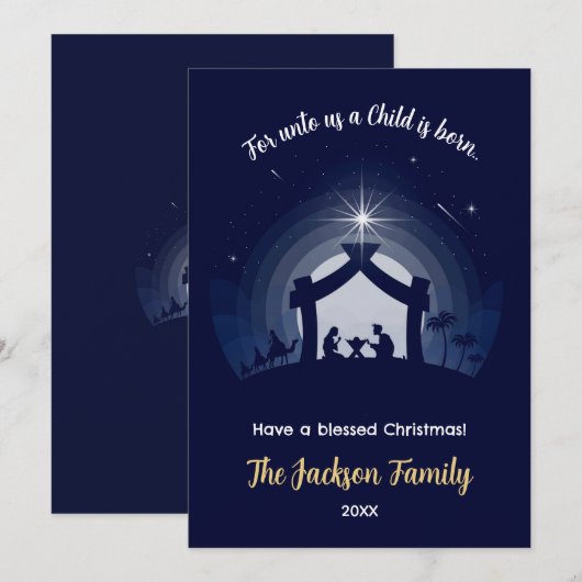 Kerstvakantie Kaarten Flat Holiday (Navy Blue) (Voorkant / Achterkant)