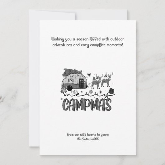 Kerstvakantie Kampeerder Rendier Buiten Zwart Feestdagenkaart (Voorkant)