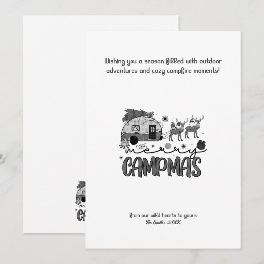 Kerstvakantie Kampeerder Rendier Buiten Zwart Feestdagenkaart (Voorkant / Achterkant)