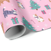Kerstvakantie Katten en bomen vakantiepatroon Cadeaupapier (Rol Hoek)