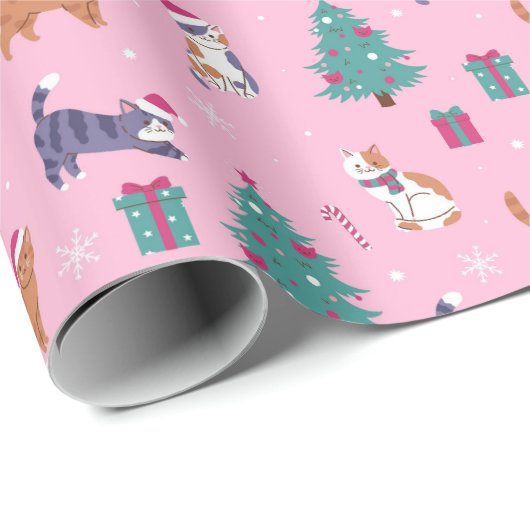 Kerstvakantie Katten en bomen vakantiepatroon Cadeaupapier (Rol Hoek)