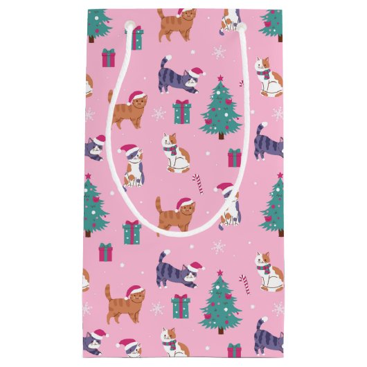 Kerstvakantie Katten en bomen vakantiepatroon Klein Cadeauzakje (Voorkant)