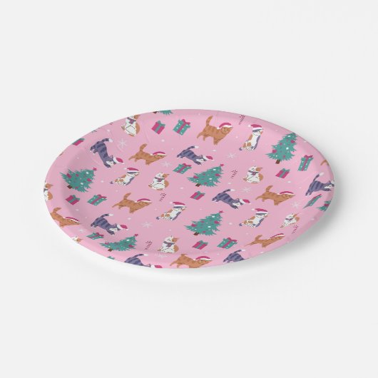 Kerstvakantie Katten en bomen vakantiepatroon Papieren Bordje (Gekanteld)