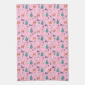 Kerstvakantie Katten en bomen vakantiepatroon Theedoek (Verticaal)