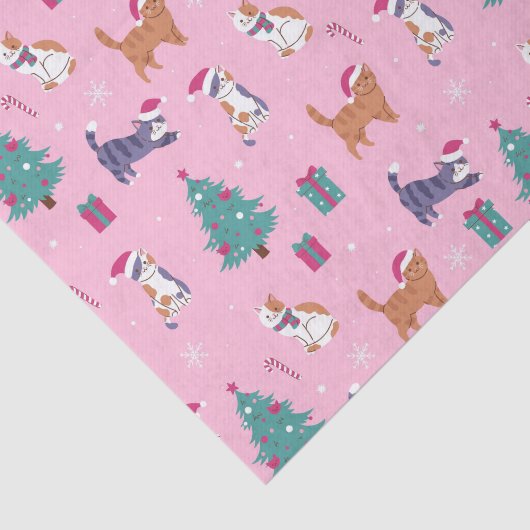 Kerstvakantie Katten en bomen vakantiepatroon Tissuepapier (Detail)