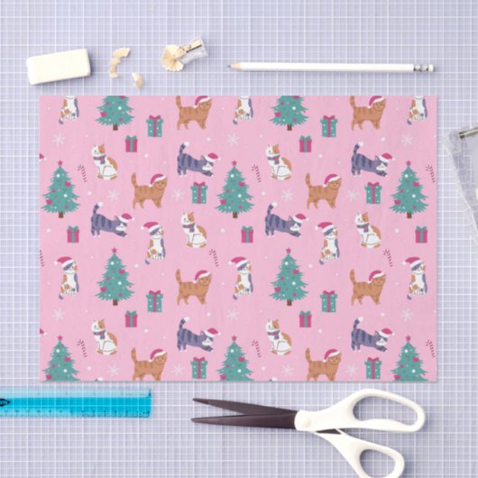 Kerstvakantie Katten en bomen vakantiepatroon Tissuepapier (Craft)