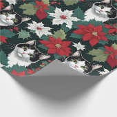 Kerstvakantie katten en poinsettia's cadeaupapier (Hoek)