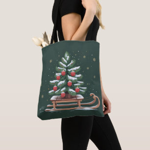 Kerstvakantie Kerstboom slee Winter Kerstvakantie Tote Bag