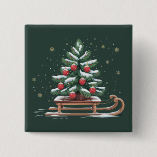 Kerstvakantie Kerstboom Sleigh Winter Kerstvakanti Vierkante Button 5,1 Cm
