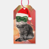 Kerstvakantie Kerstman hoed kat en sneeuwvlokken Cadeaulabel (Achterkant)