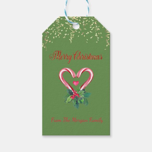 Kerstvakantie Kerststokken,Confetti,Groen Cadeaulabel (Voorkant)