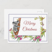 Kerstvakantie Koala Eucalyptus Boom Bloemen Briefkaart (Voorkant / Achterkant)