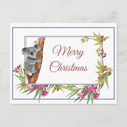 Kerstvakantie Koala Eucalyptus Boom Bloemen Briefkaart (Voorkant)