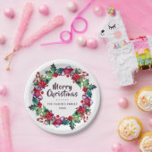 Kerstvakantie kous Floral krans Papieren Bordje (Feest)