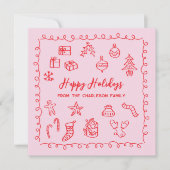 Kerstvakantie krabbeldoodle rood en roze kaart (Voorkant)