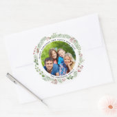 Kerstvakantie krans fotolabel ronde sticker (Envelop)
