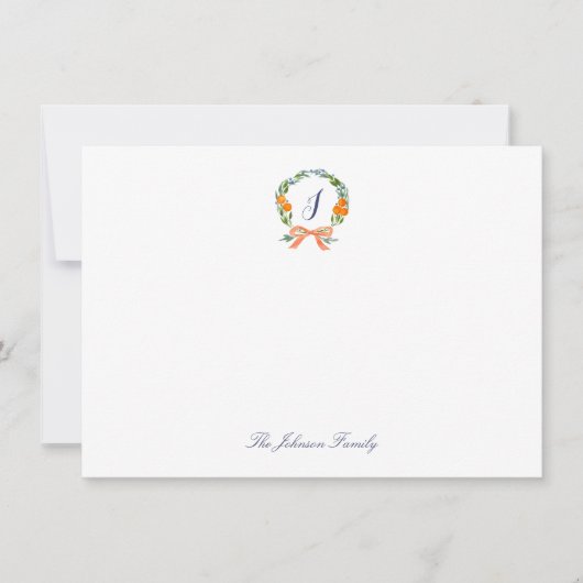 Kerstvakantie Krans Lint Sinaasappels Monogram Notitiekaartje (Voorkant)