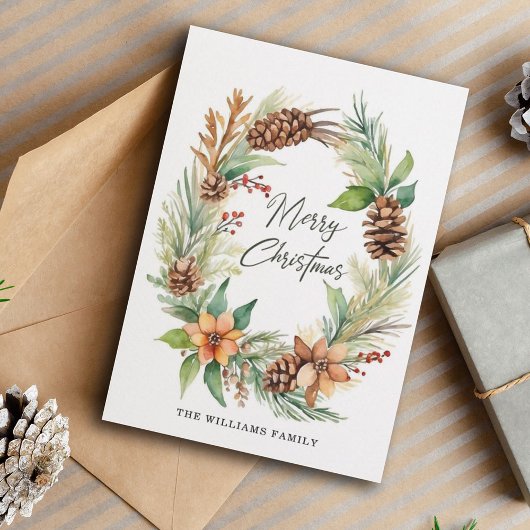 Kerstvakantie Krans Pinecones Bessen Bladerland Feestdagenkaart