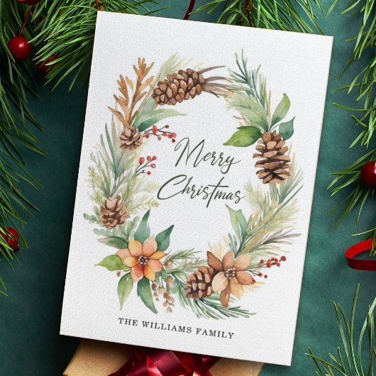 Kerstvakantie Krans Pinecones Bessen Bladerland Feestdagenkaart