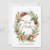 Kerstvakantie Krans Pinecones Bessen Bladerland Feestdagenkaart (Voorkant)
