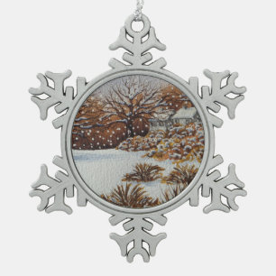 Kerstvakantie, landelijke sneeuwkunst tin sneeuwvlok ornament