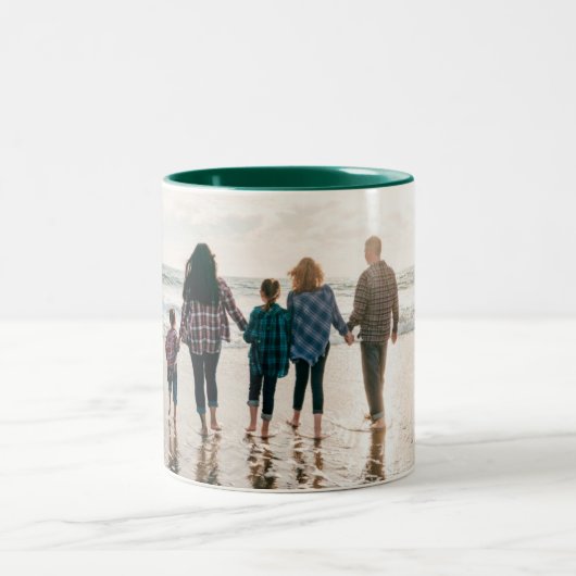 Kerstvakantie Lange Horizontale Wrap Foto Tweekleurige Koffiemok (Center)