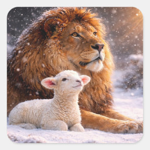 Kerstvakantie Leeuw en Lam Vierkante Sticker