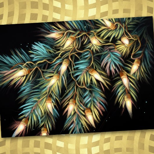 Kerstvakantie Lichtslinger Harde Pastel Tekening Feestdagenkaart