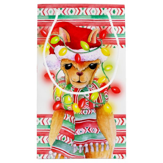 kerstvakantie Llama-waterverf, aangepast Klein Cadeauzakje (Achterkant)