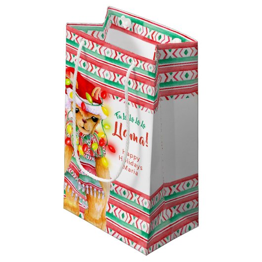 kerstvakantie Llama-waterverf, aangepast Klein Cadeauzakje (Voorkant Gekanteld)