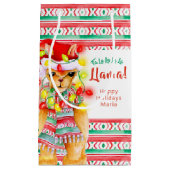 kerstvakantie Llama-waterverf, aangepast Klein Cadeauzakje (Voorkant)