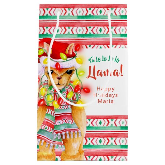 kerstvakantie Llama-waterverf, aangepast Klein Cadeauzakje (Voorkant)