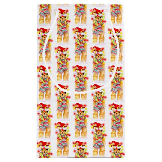 Kerstvakantie Llama waterverf herhalingspatroon Klein Cadeauzakje (Achterkant)