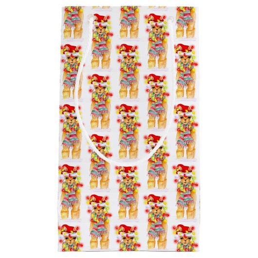 Kerstvakantie Llama waterverf herhalingspatroon Klein Cadeauzakje (Voorkant)