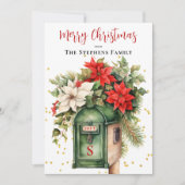 Kerstvakantie Mailbox Bloemen Monogram No-Photo Feestdagenkaart (Voorkant)