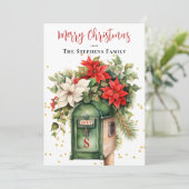Kerstvakantie Mailbox Bloemen Monogram No-Photo Feestdagenkaart (Staand voorkant)