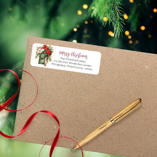 Kerstvakantie Mailbox Floral Monogram Etiket