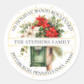 Kerstvakantie Mailbox Floral Retouradres Ronde Sticker (Voorkant)