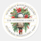Kerstvakantie Mailbox Floral Retouradres Ronde Sticker (Voorkant)