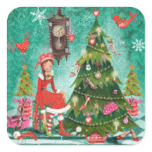 Kerstvakantie meisjesachtige Boom | Sticker