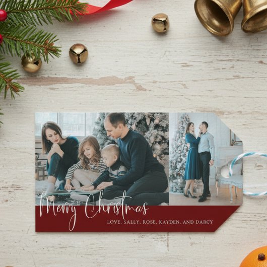 Kerstvakantie Merry Christmas Script 2 Fotocollage Cadeaulabel